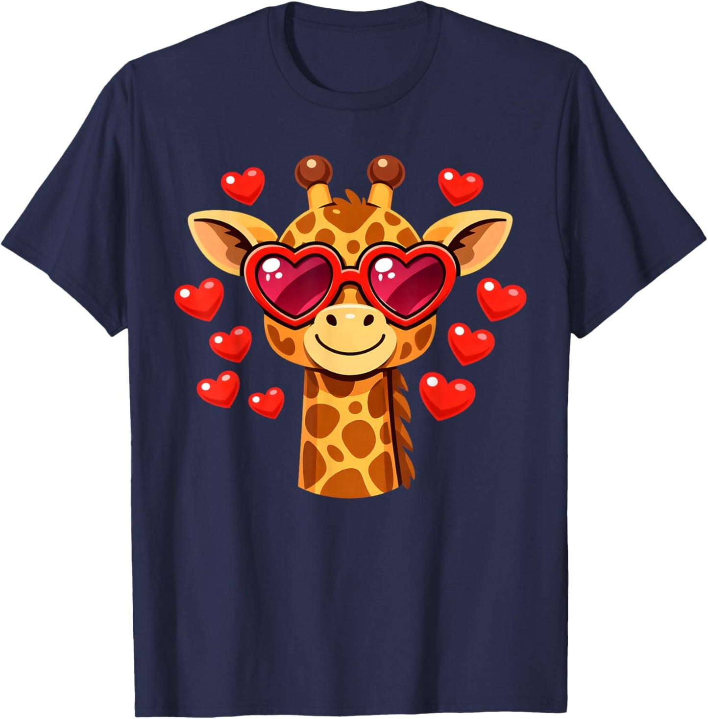 Kawaii Giraffe Heart Glasses Valentine's Day Animal Lovers T-Shirt - T-Shirt | Navy