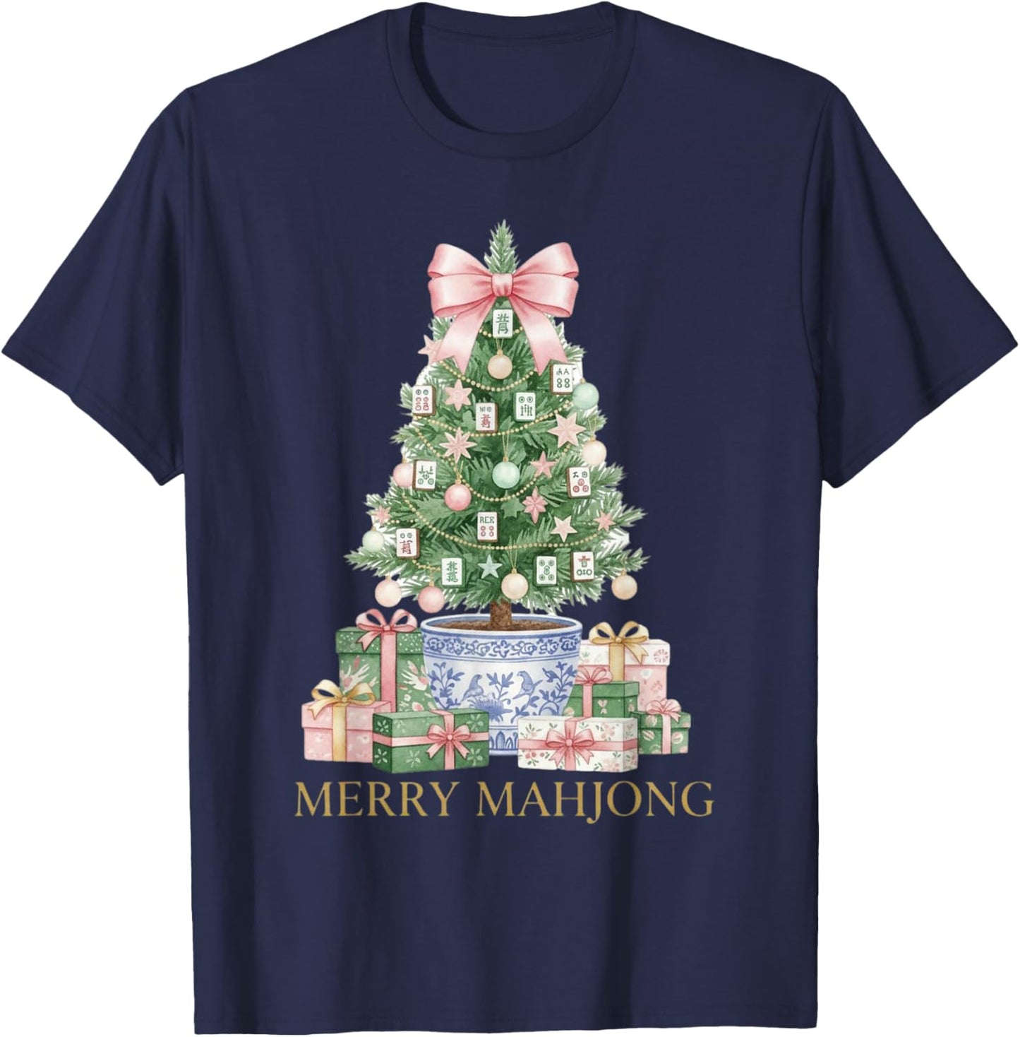 Merry Mahjong Christmas Mahj T-Shirt - T-Shirt | Navy
