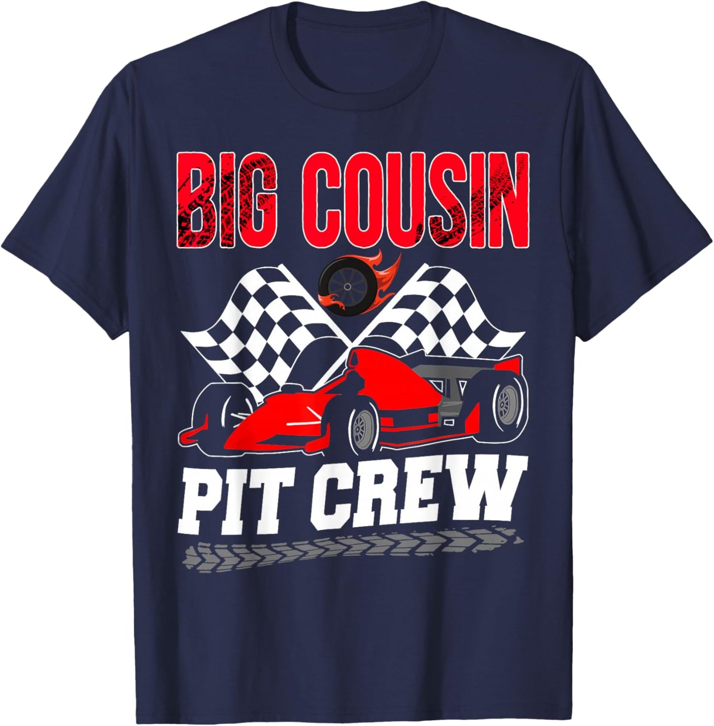 Big Cousin Pit Crew Racing Family Race Car Birthday Boy T-Shirt - T-Shirt | Navy