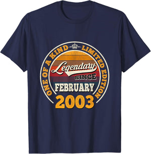 23rd Birthday Gift Legendary Since February 2003 23 Yrs Old T-Shirt - T-Shirt | Navy