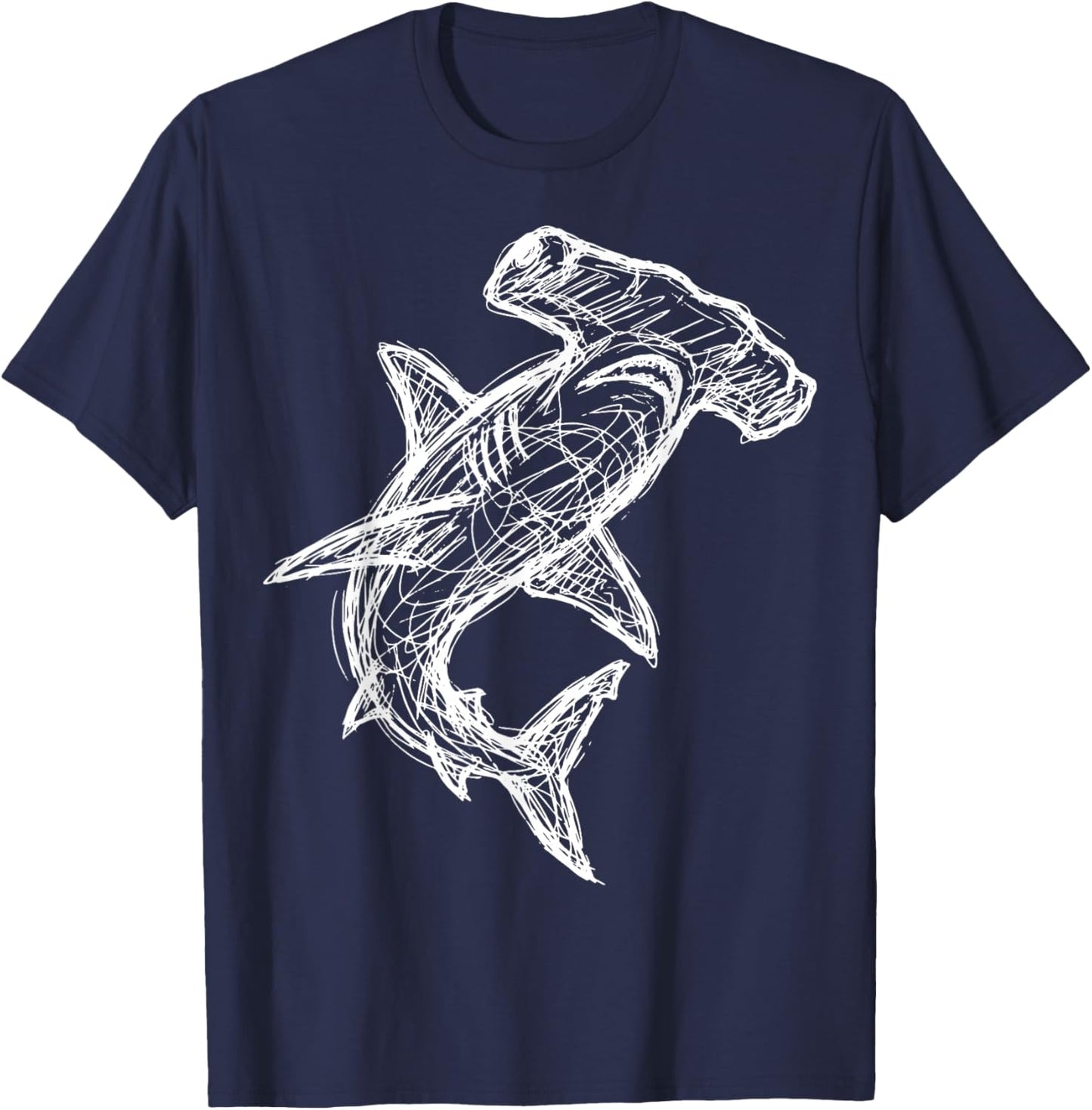 Hammerhead Shark Line Art T-Shirt - T-Shirt | Navy