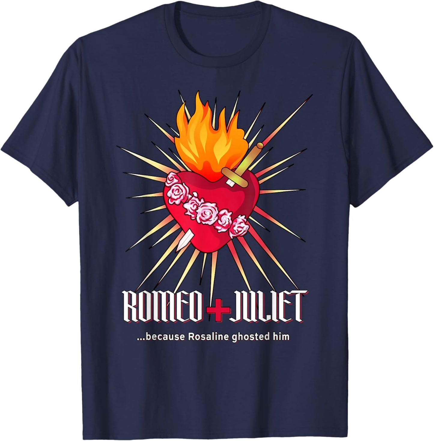 Romeo + Juliet Sacred Heart, Gothic Romance Tragic Love T-Shirt - T-Shirt | Navy