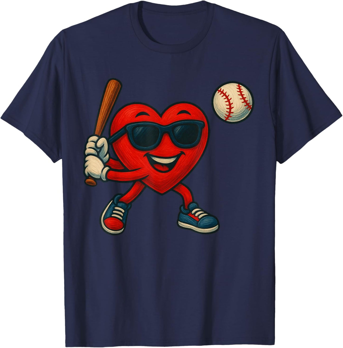 Valentines Day Baseball Funny Red Heart Love Boys Kids T-Shirt - T-Shirt | Navy