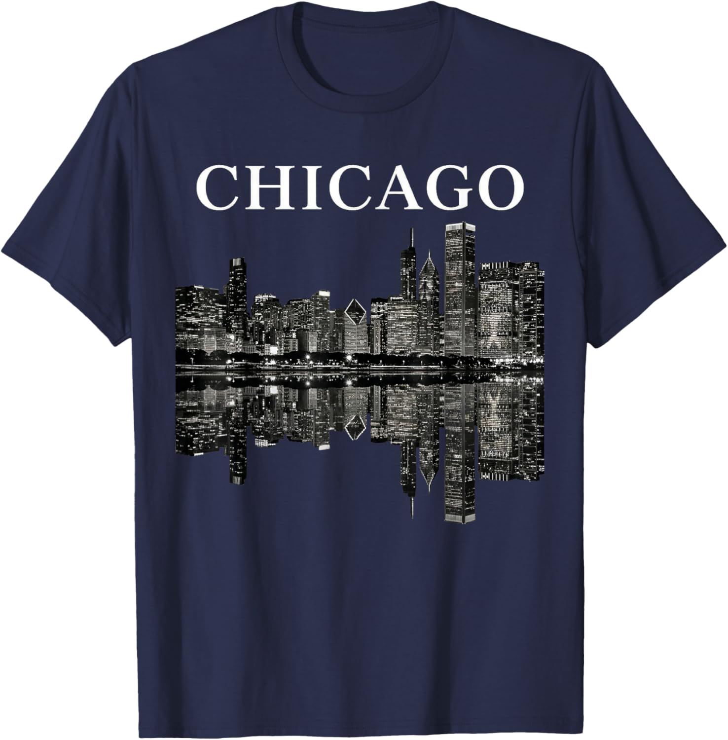 Chicago Illinois Skyline City Reflection Urban T-Shirt - T-Shirt | Navy