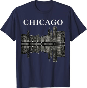 Chicago Illinois Skyline City Reflection Urban T-Shirt - T-Shirt | Navy