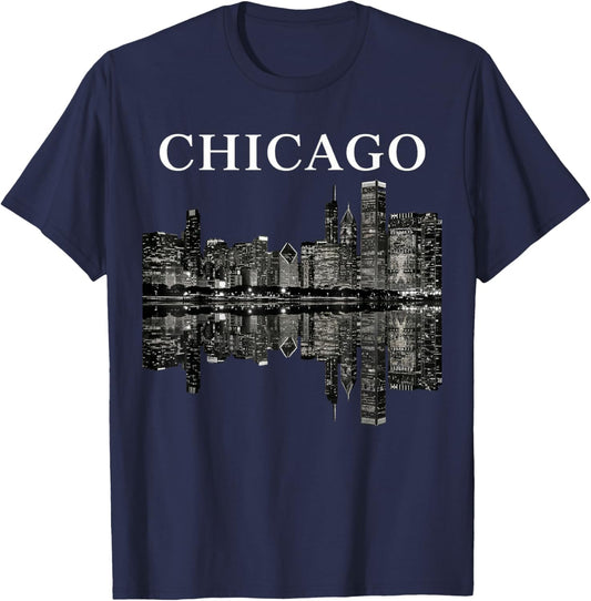 Chicago Illinois Skyline City Reflection Urban T-Shirt - T-Shirt | Navy