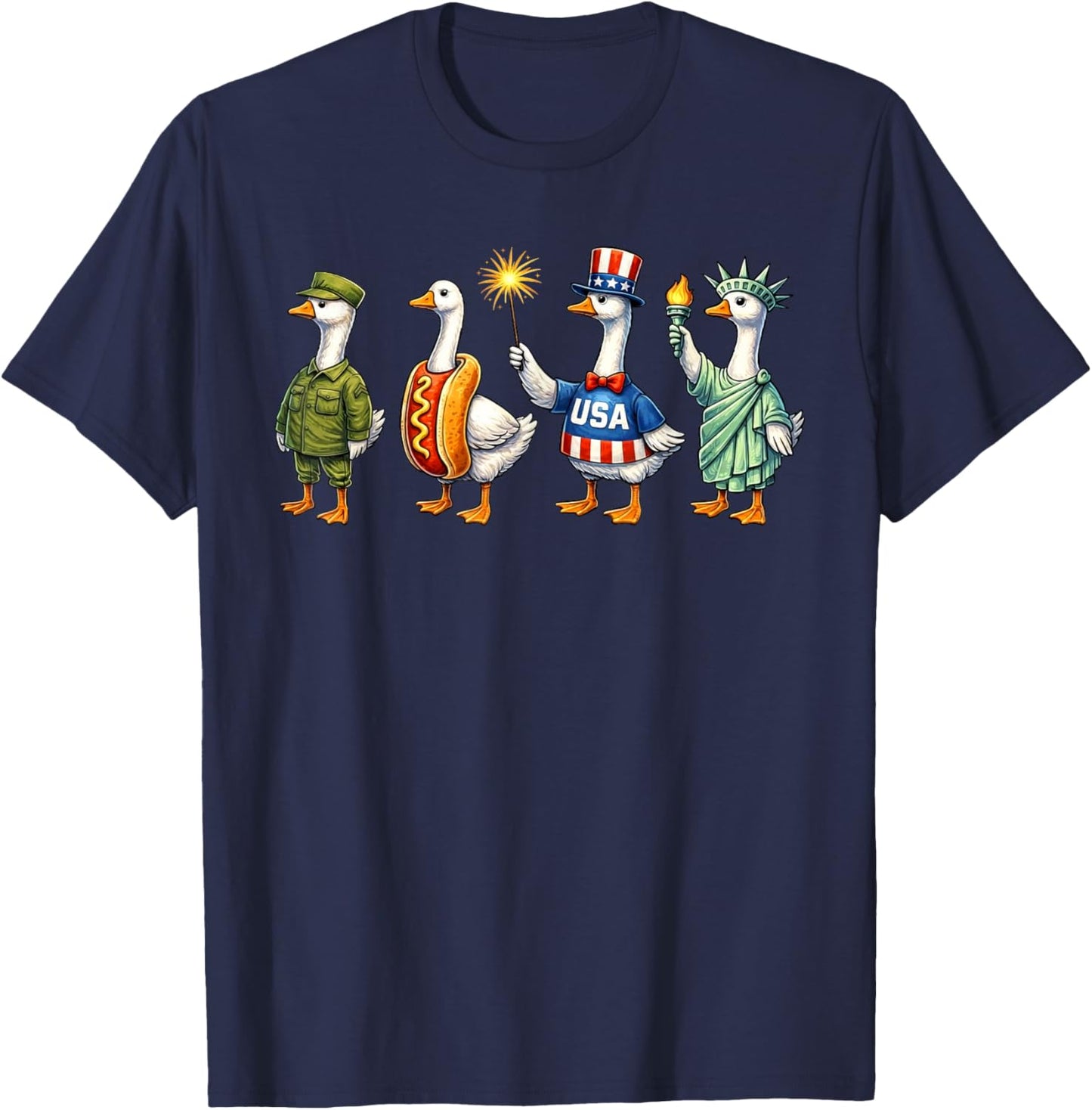 America Goose Squad Happy Fourth 4th of July American Flag T-Shirt - T-Shirt | Navy