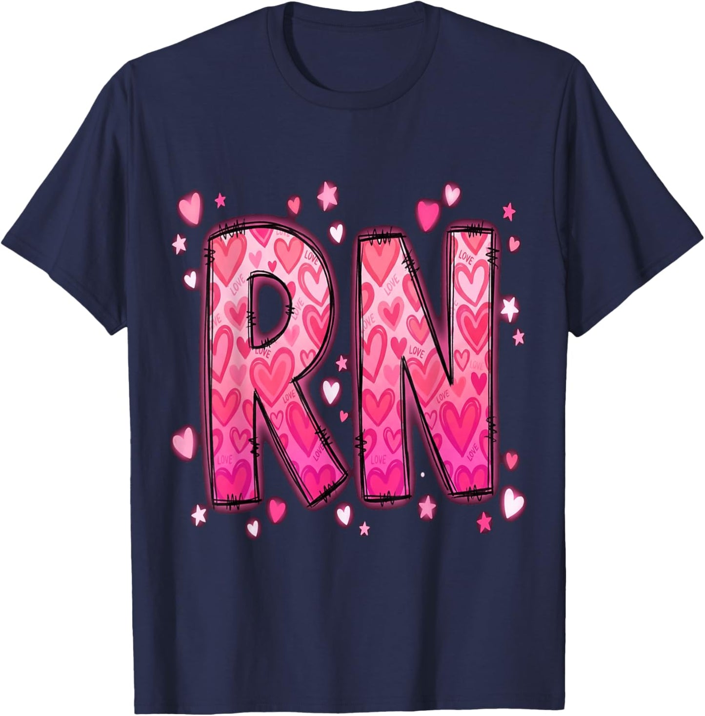 Healthcare Heart Registered Nurse RN Valentines Nurses T-Shirt - T-Shirt | Navy