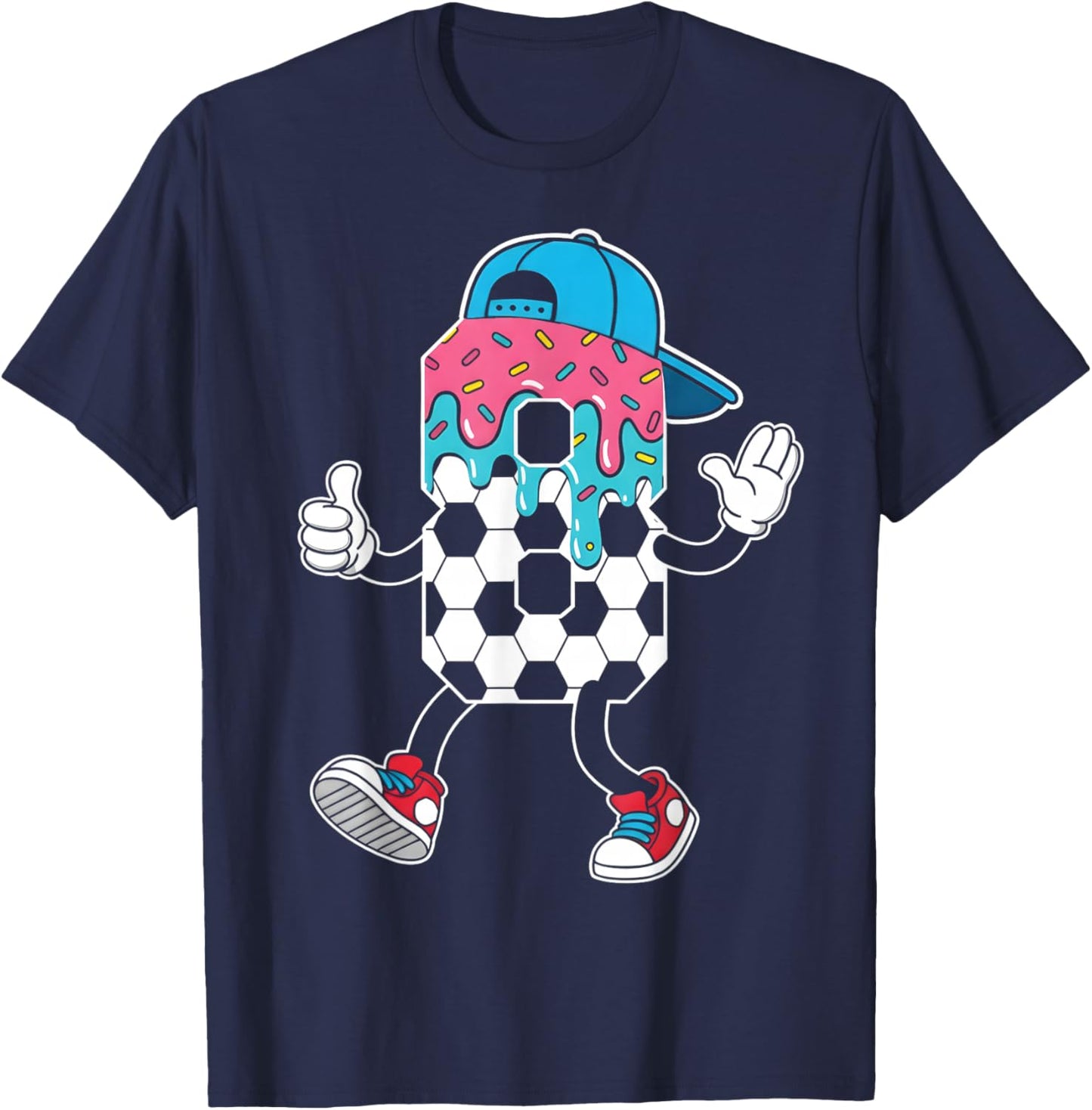 Soccer 8 Year Old Ice Cream Drip Youth 8th Birthday Boy 8 T-Shirt - T-Shirt | Navy
