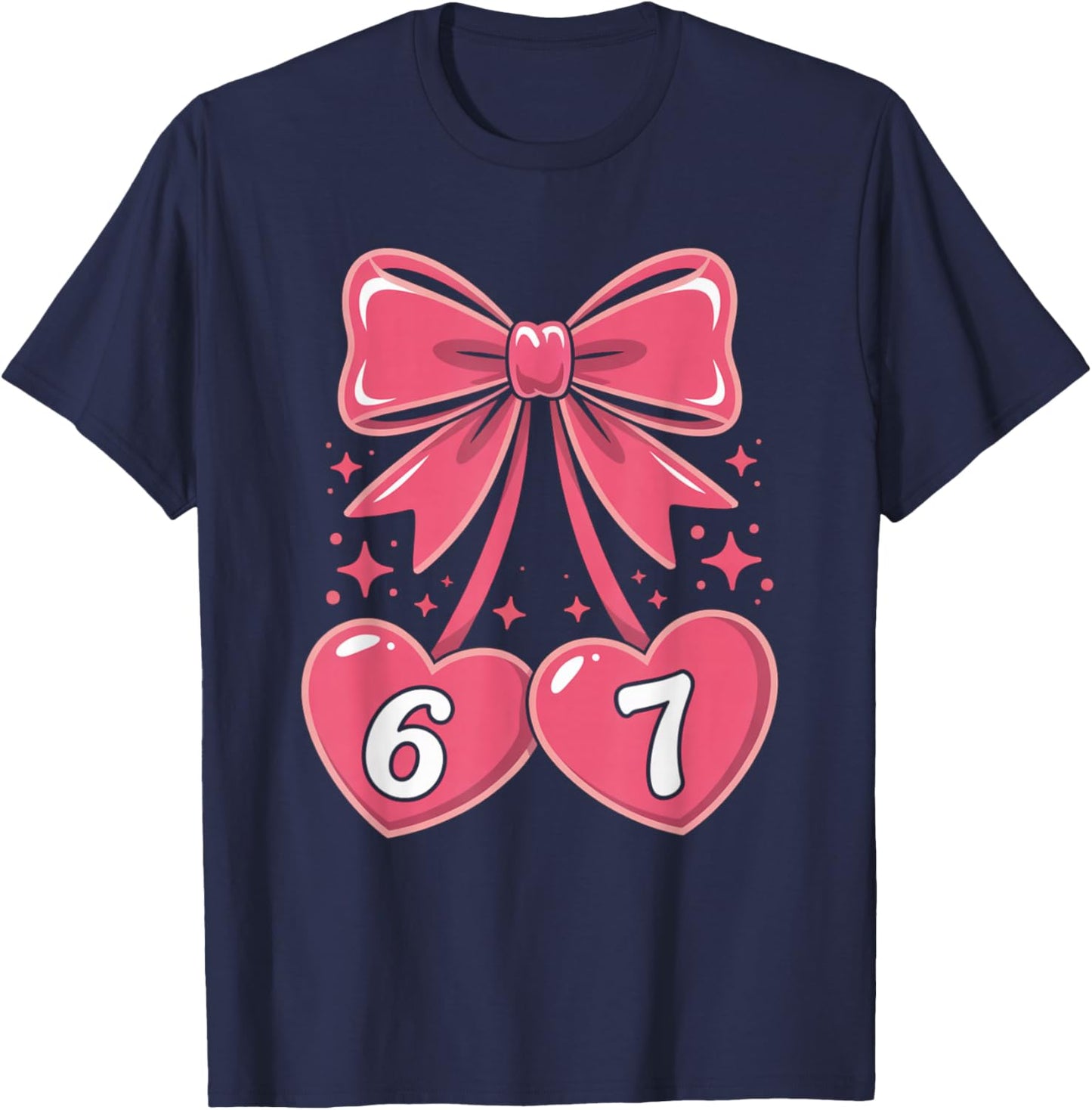 67 Valentines Day Hearts Bow Cute Pink Number Love T-Shirt - T-Shirt | Navy