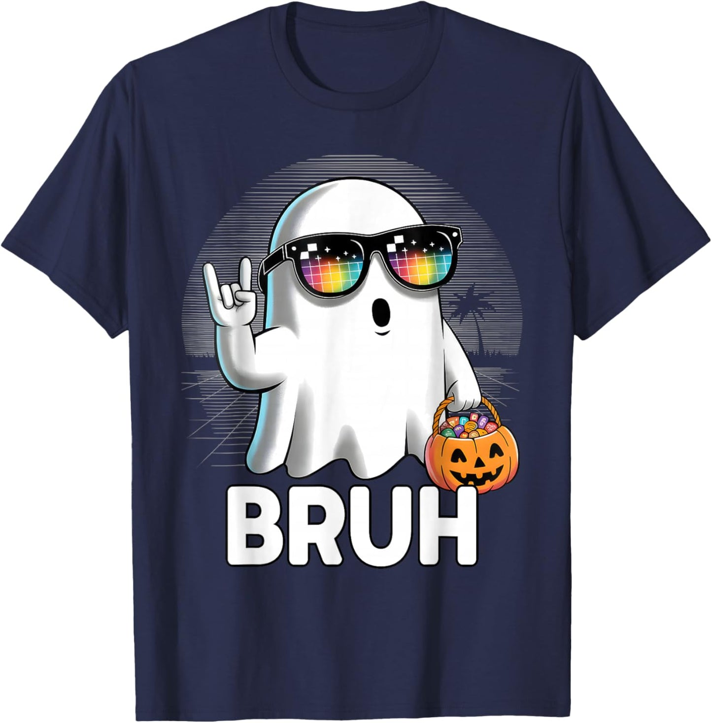 Bruh Funny Ghost Halloween Costume Boys Teens Kids T-Shirt - T-Shirt | Navy