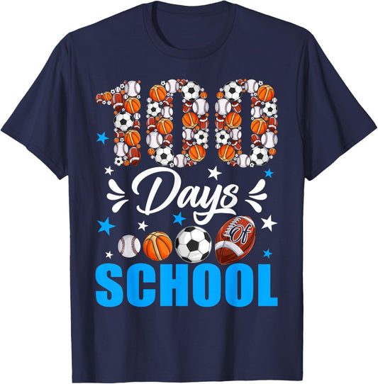 100 Days of School Sport Lovers 100th Day of School Boys T-Shirt - T-Shirt | Navy