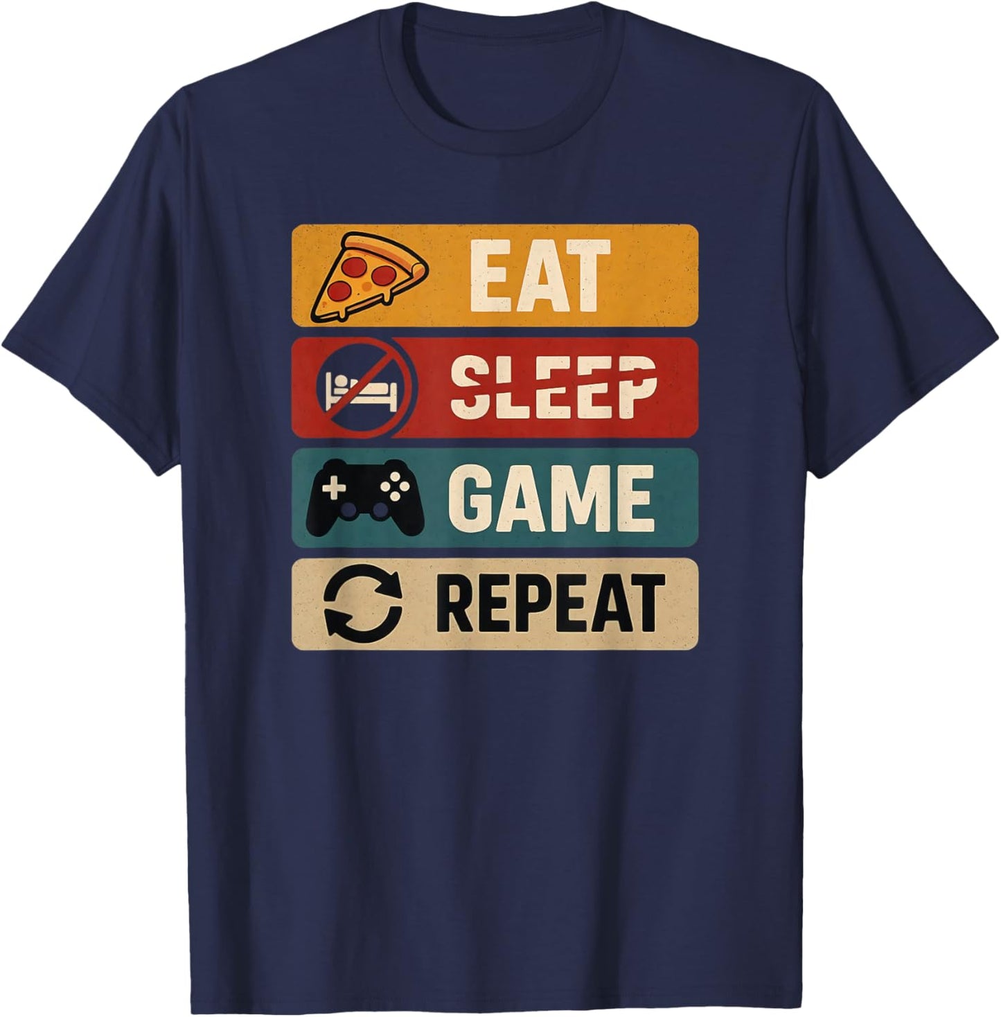 Eat No Sleep Game Repeat T-Shirt - T-Shirt | Navy
