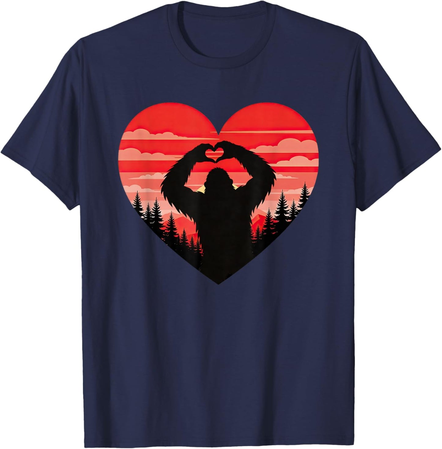 Bigfoot Valentine Sasquatch Heart Love Forest Men Boys Kids T-Shirt - T-Shirt | Navy