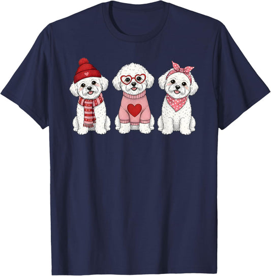Cute Bichon Frise Valentine Dog T-Shirt - T-Shirt | Navy
