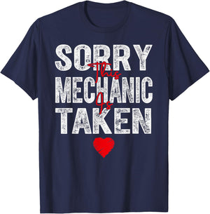 Sorry This Mechanic is Taken Heart Graphic for Valentine T-Shirt - T-Shirt | Navy