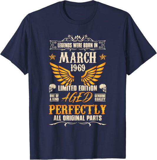 57rd Birthday Vintage Legends Born in 1969 57 Years March T-Shirt - T-Shirt | Navy