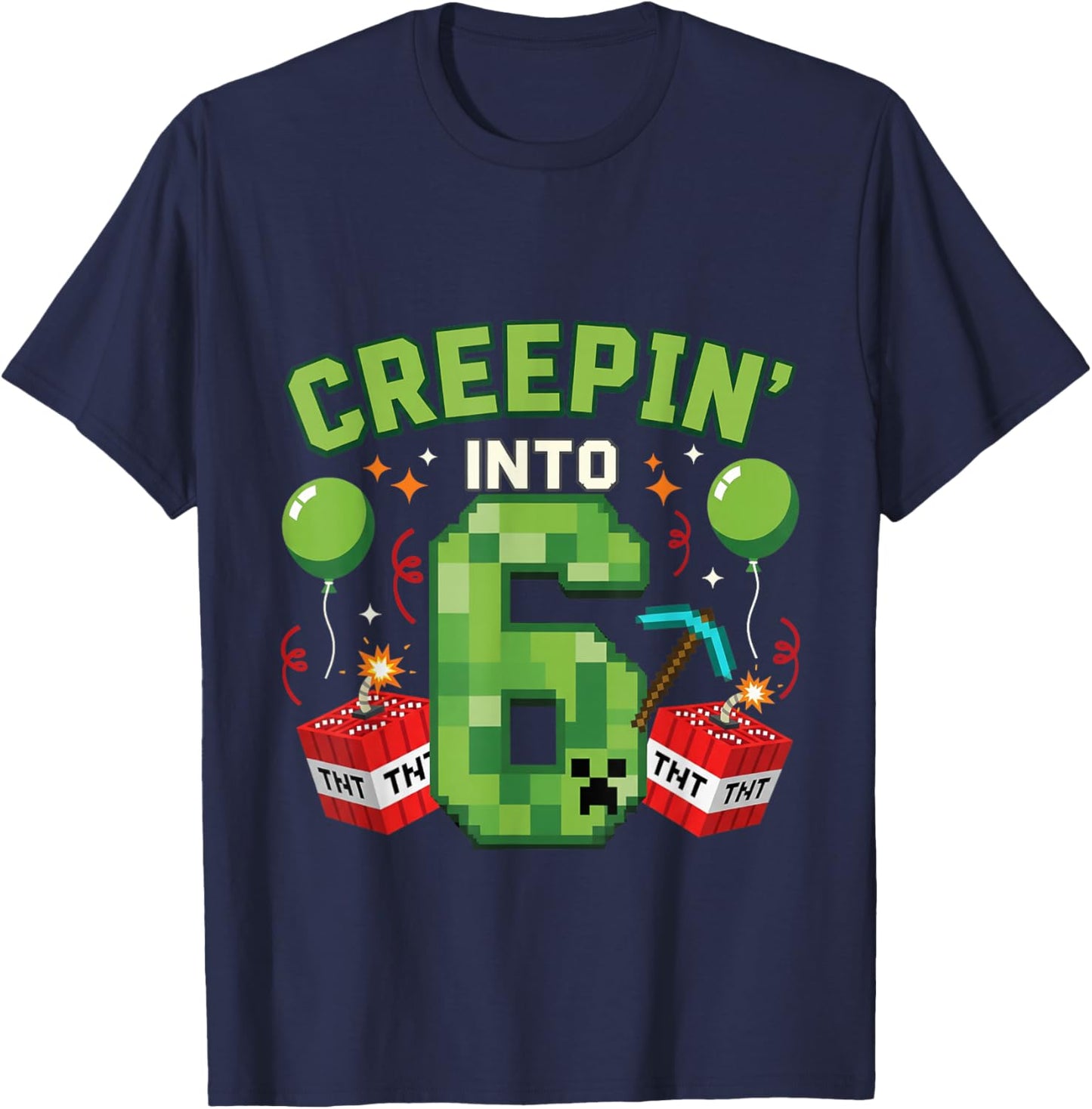 It's My 6th Birthday Boy Gamer Creepin’ Into 6 Gamer Pixel T-Shirt - T-Shirt | Navy