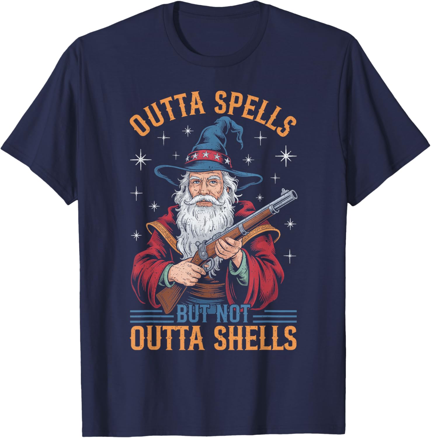 Funny Outta Spells But Not Outta Shells Wizard Fantasy Meme T-Shirt - T-Shirt | Navy