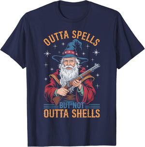 Funny Outta Spells But Not Outta Shells Wizard Fantasy Meme T-Shirt - T-Shirt | Navy