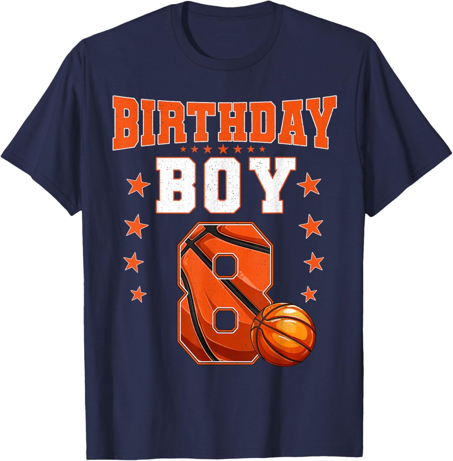 Kids 8 Year Old Birthday Boy Basketball 8th Birthday Party T-Shirt - T-Shirt | Navy