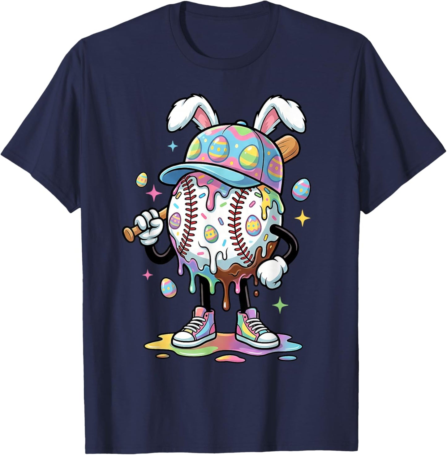 Baseball Drip Ice Cream Apparel Youth Boy Easter Day T-Shirt - T-Shirt | Navy