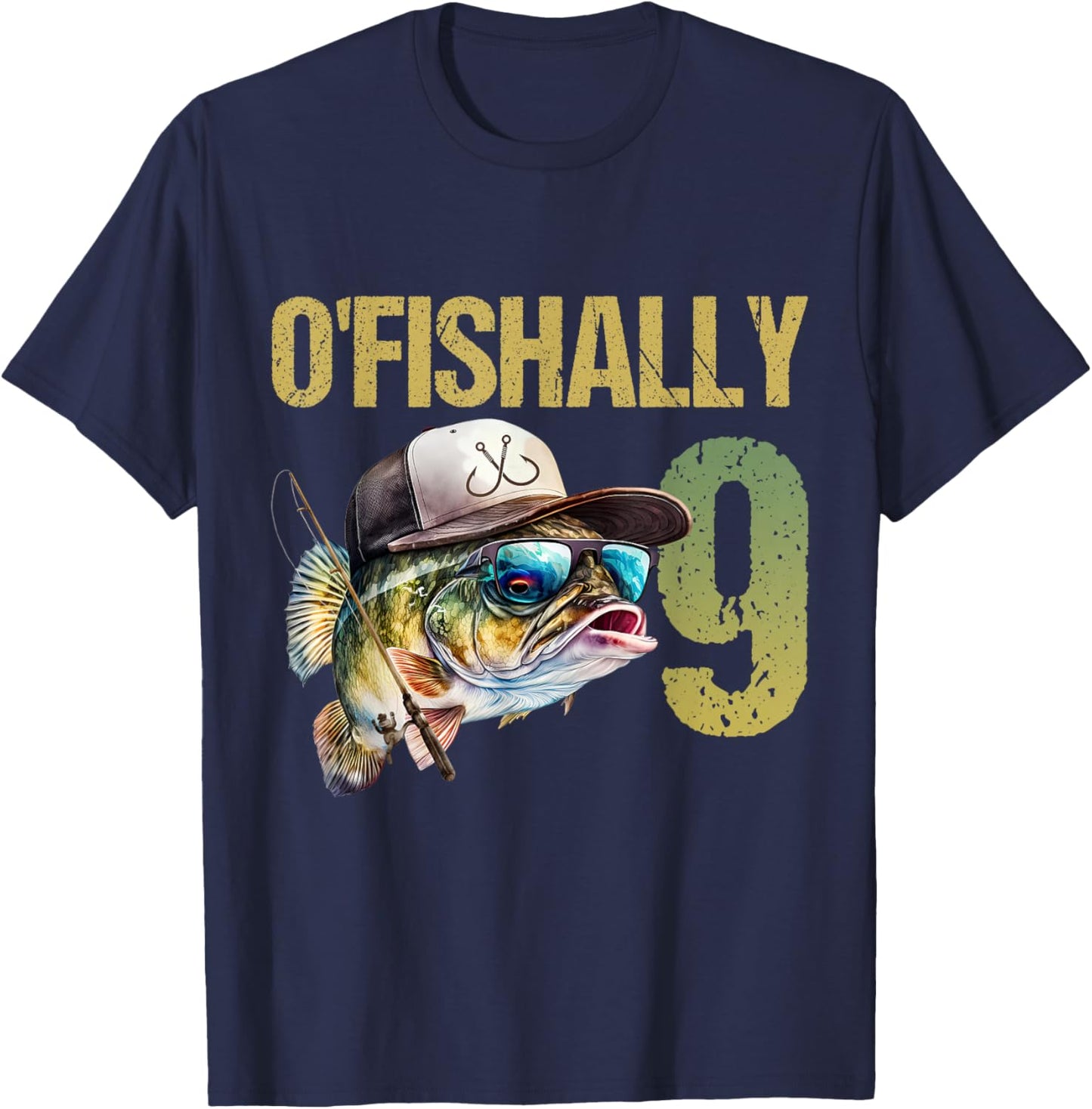O'fishally 9 Years Old Funny Fishing 9th Birthday Boy Fish T-Shirt - T-Shirt | Navy