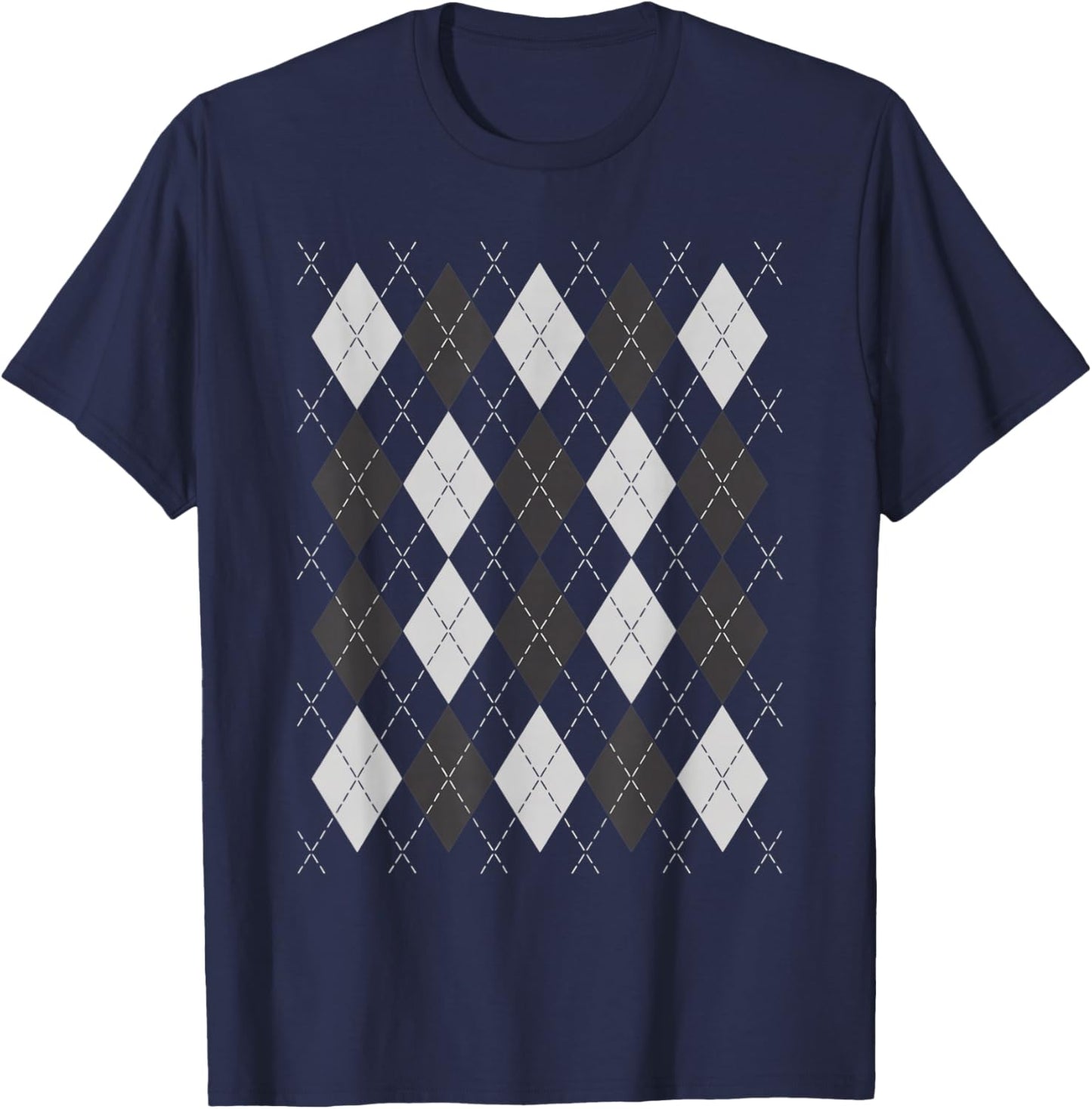 Preppy Plaid Argyle Stylish & Fun Faux Sweater Design T-Shirt - T-Shirt | Navy