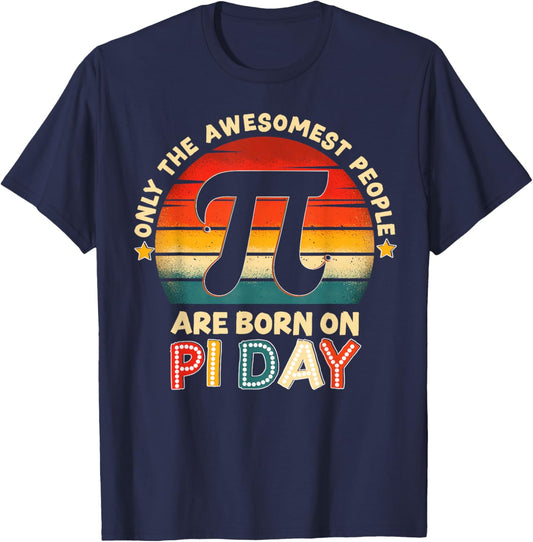 Born On Pi Birthday Retro Pi Symbol Boy Girl Math Teacher T-Shirt - T-Shirt | Navy