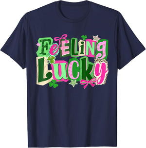 Retro Feeling Lucky Shamrock Clover Funny St Patricks Day T-Shirt - T-Shirt | Navy
