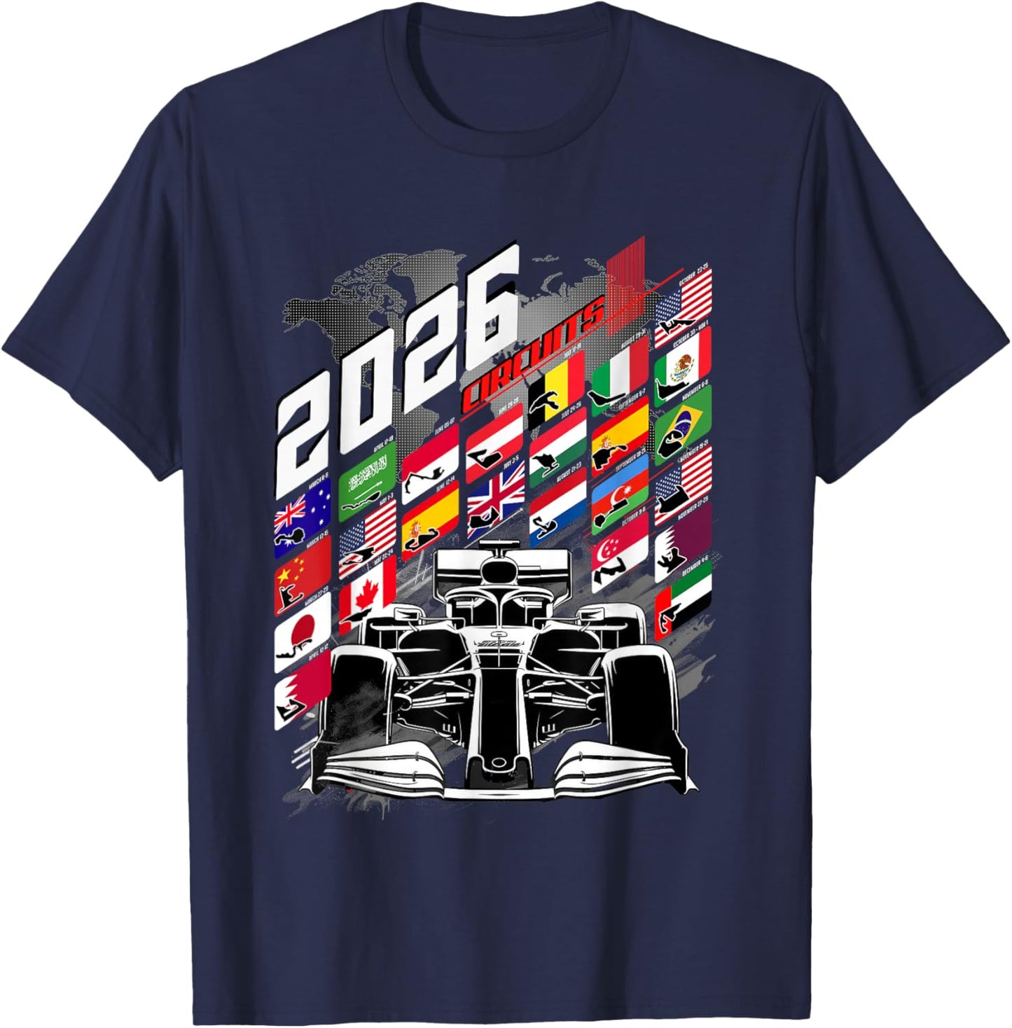 2026 Calendar Racing Circuit Schedule Gear Places T-Shirt - T-Shirt | Navy