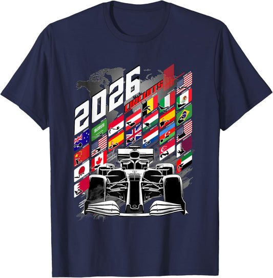 2026 Calendar Racing Circuit Schedule Gear Places T-Shirt - T-Shirt | Navy