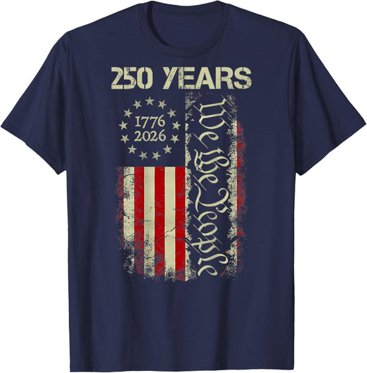 250 Years Freedom 1776-2026 250th Birthday USA Flag -On Back T-Shirt - T-Shirt | Navy