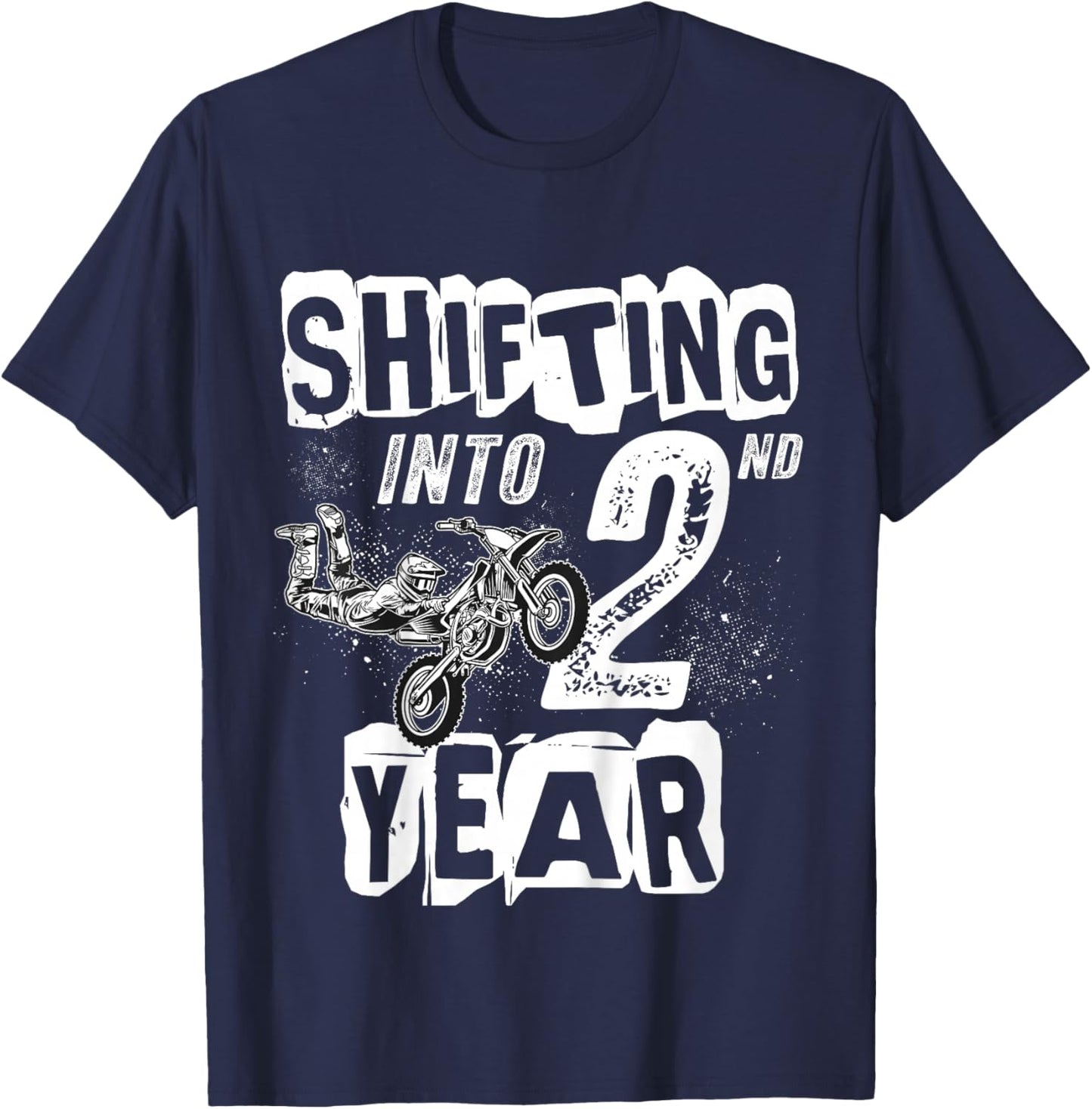 2nd Birthday Party Dirt Bike Boy 2 Years Old Dirt Biker T-Shirt - T-Shirt | Navy