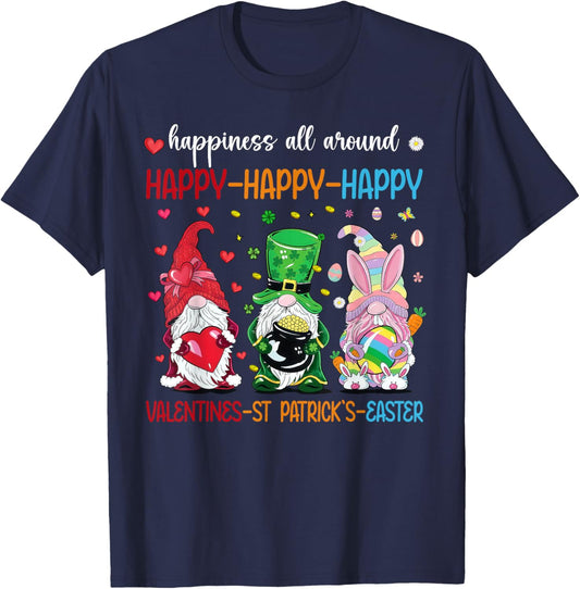 Happy Valentines St Patrick Day Easter Day Holiday Gnome Fun T-Shirt - T-Shirt | Navy