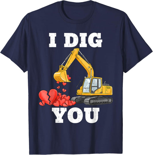 Construction Hearts Valentines Day for Teens Boys Girls Kids T-Shirt - T-Shirt | Navy