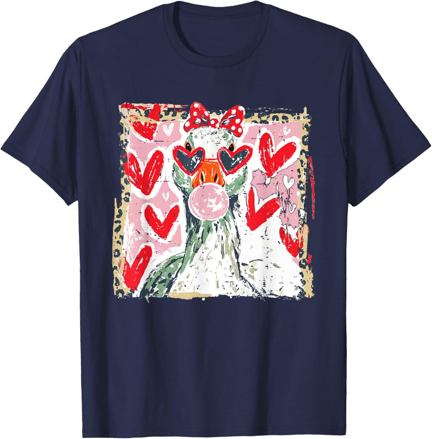 Vintage Cute Silly Goose Animal Valentine Duck XOXO Hearts T-Shirt - T-Shirt | Navy