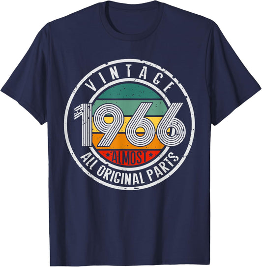 Vintage 1966 Classic 60th Birthday Retro Turnin 60 Years Old T-Shirt - T-Shirt | Navy