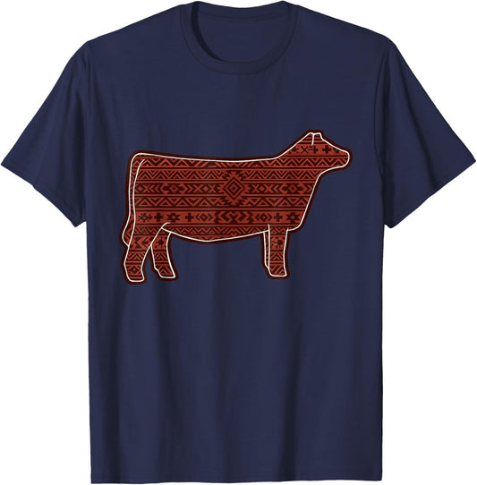 Cute Aztec Show Heifer Mama Funny Stock Show Livestock Cow T-Shirt - T-Shirt | Navy