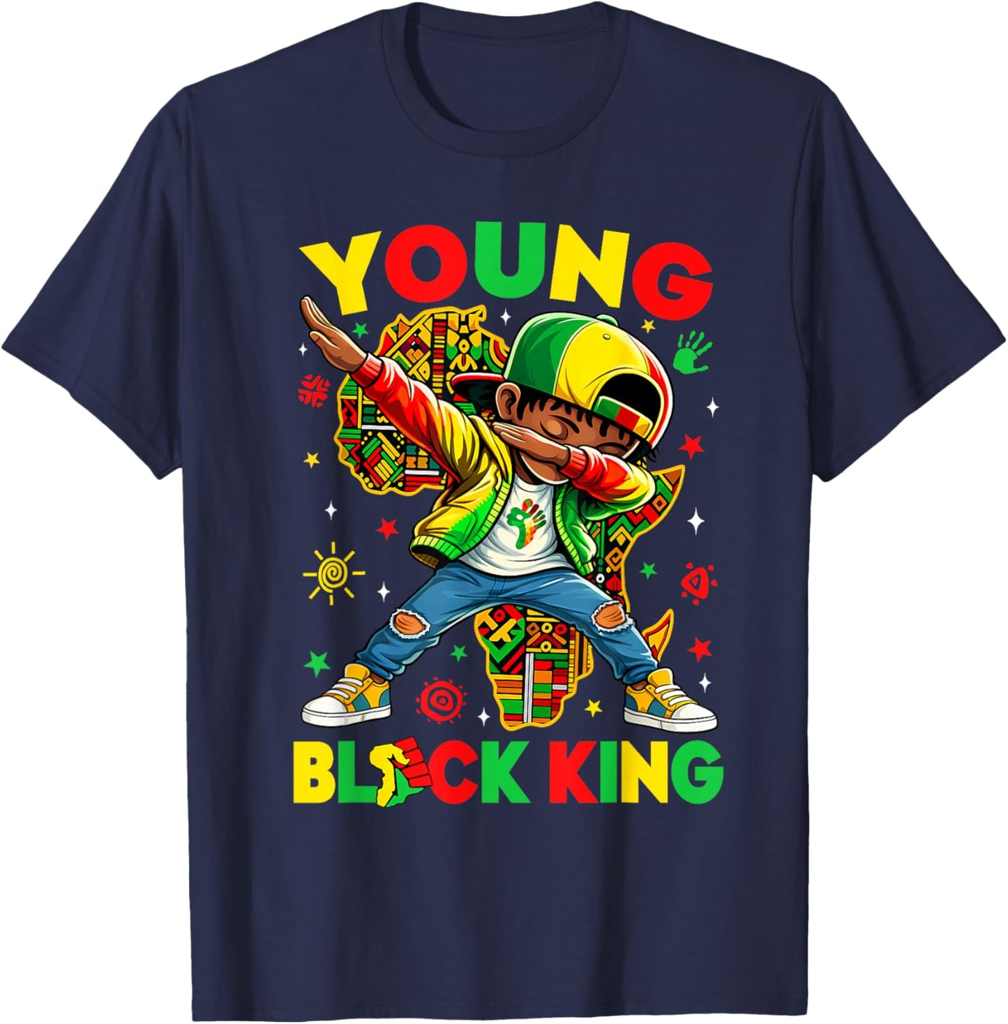 Young Black King Melanin African American History Month T-Shirt - T-Shirt | Navy