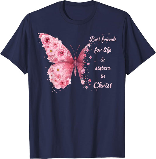 Christian Best Friends for Life and Sisters in Christ T-Shirt - T-Shirt | Navy