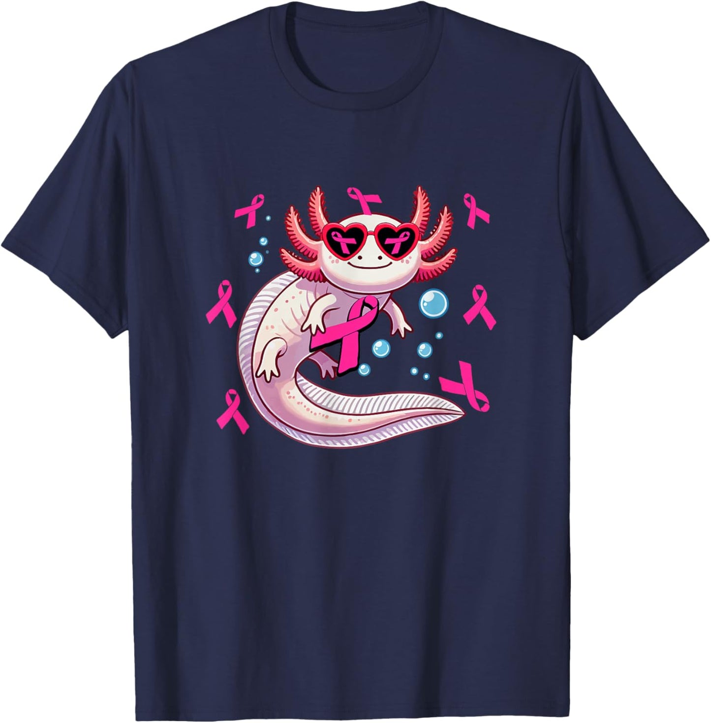 Axolotl Breast Cancer Awareness Pink Ribbons Women Lover T-Shirt - T-Shirt | Navy