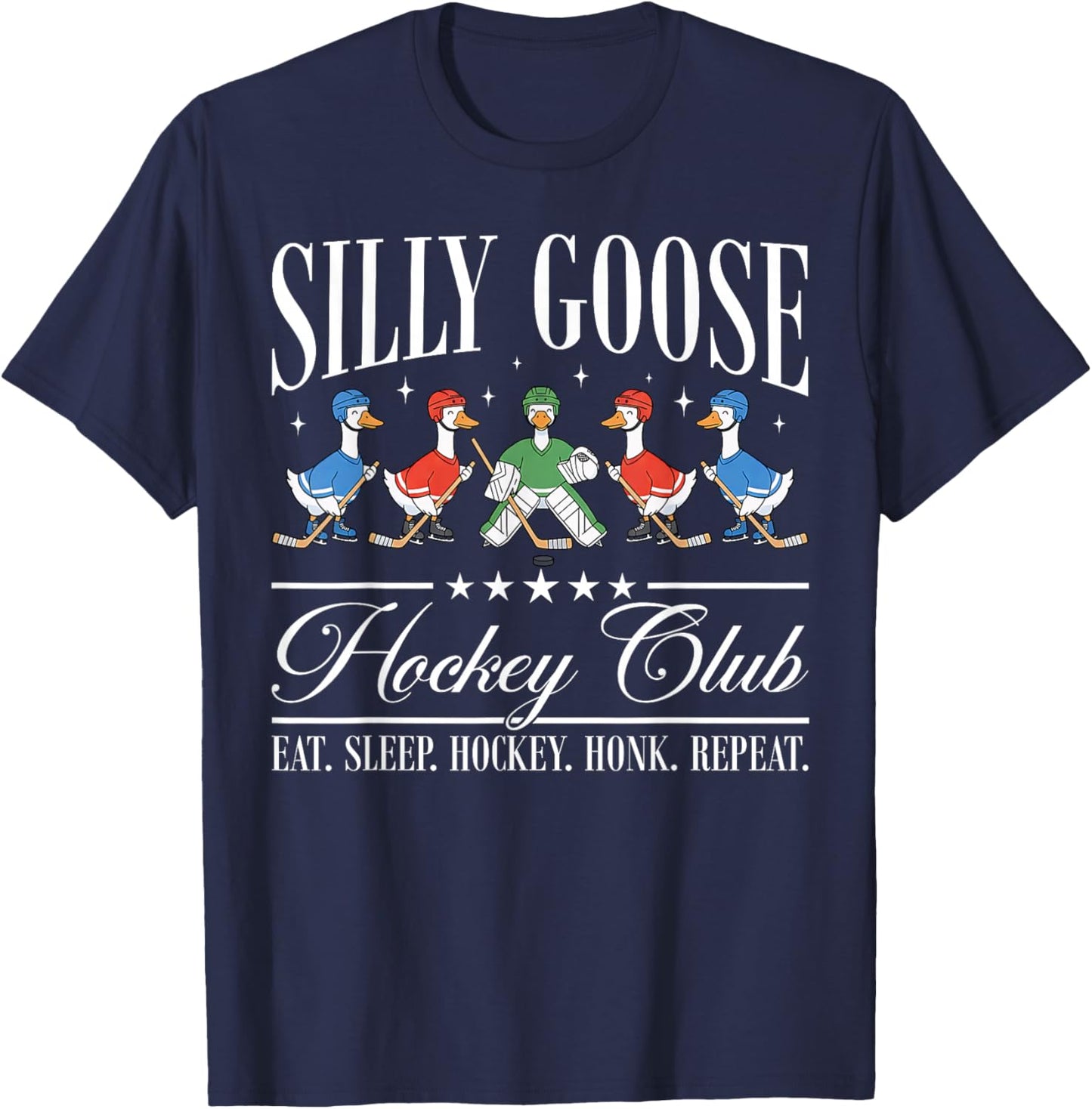 Silly Goose Hockey Club Funny Goose Hockey Lovers T-Shirt - T-Shirt | Navy