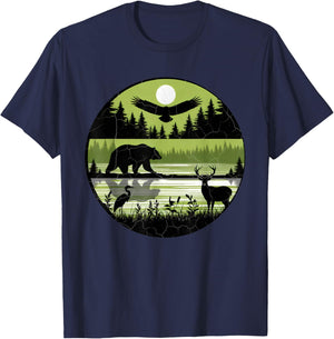 Forest Retro Nature Wildlife Outdoor Vintage Hiking T-Shirt - T-Shirt | Navy