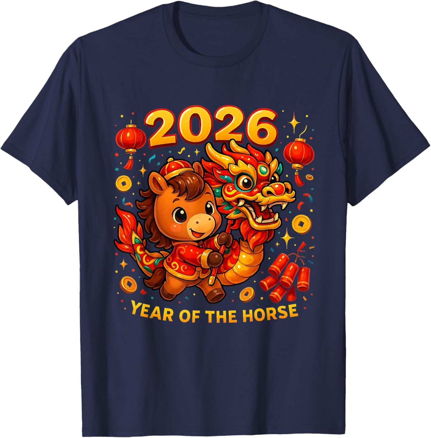 2026 Year of The Horse Cute Lunar Newyear Art T-Shirt - T-Shirt | Navy