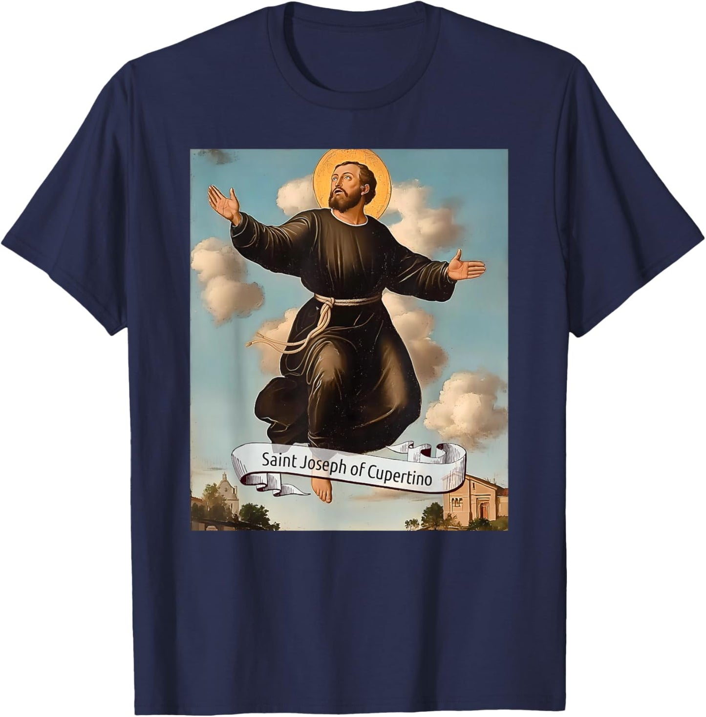 St Joseph of Cupertino, Catholic Saint Design Christian Gift T-Shirt - T-Shirt | Navy