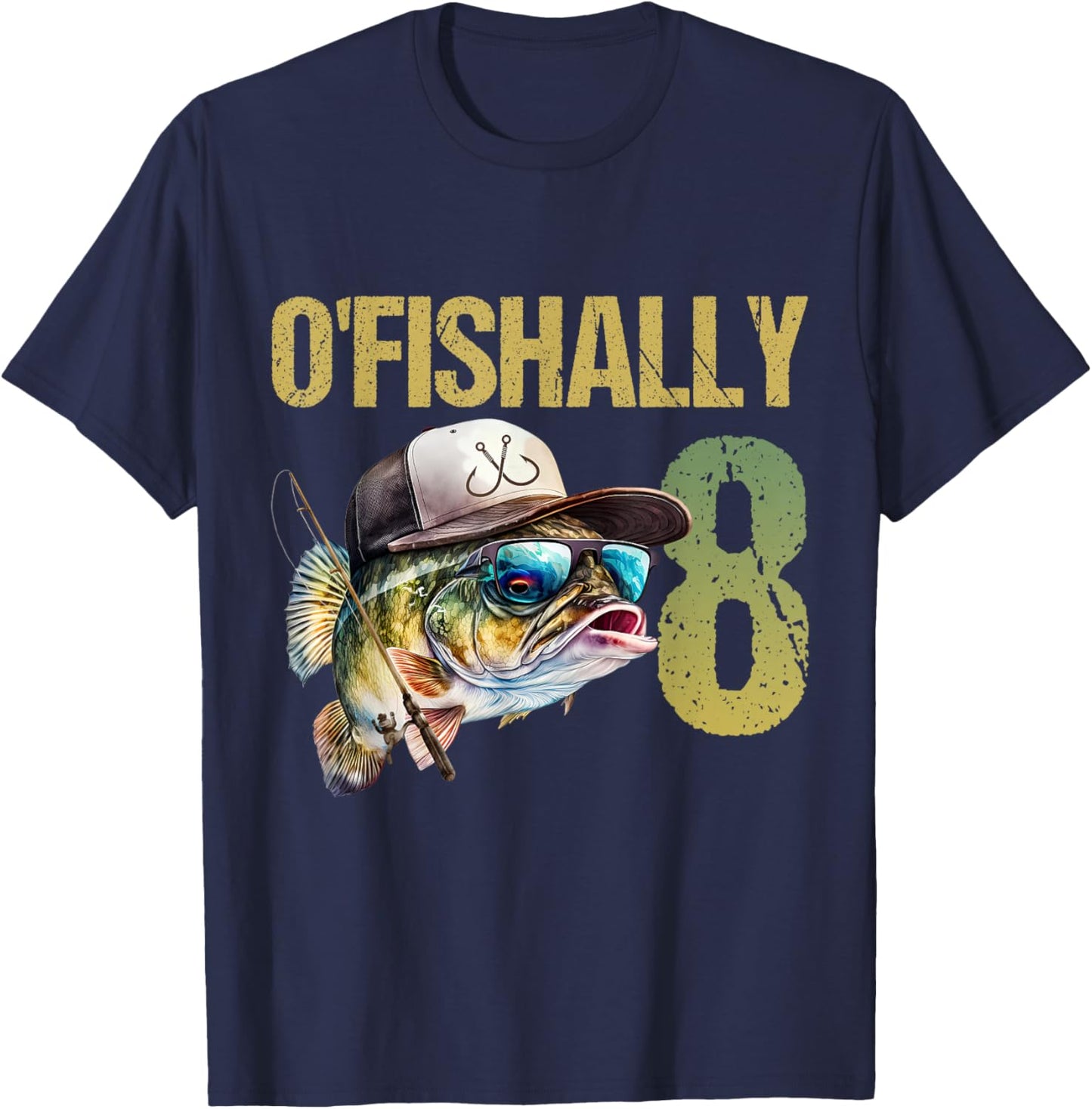 O'fishally 8 Years Old Funny Fishing 8th Birthday Boy Fish T-Shirt - T-Shirt | Navy