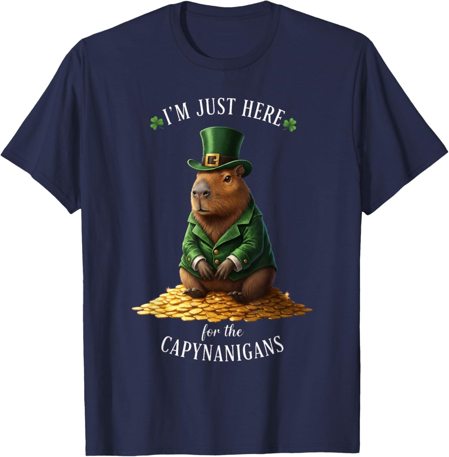 St Patricks Day Capybara Leprechaun Gold Coins Capynanigans T-Shirt - T-Shirt | Navy