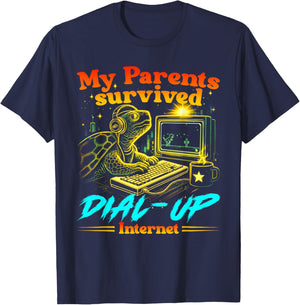 Retro Funny My Parents Survived Dial Up Internet Tech Humor T-Shirt - T-Shirt | Navy