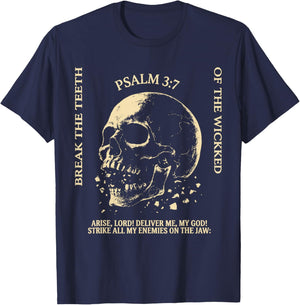 Psalm 3:7 Vintage Skull Christian Religious Bible Verse T-Shirt - T-Shirt | Navy